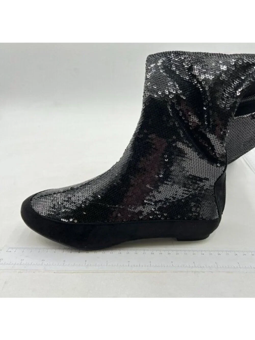 Glitter Sparkly Low Heel Thigh High Combat Boots Flat Over The Knee Boots Black